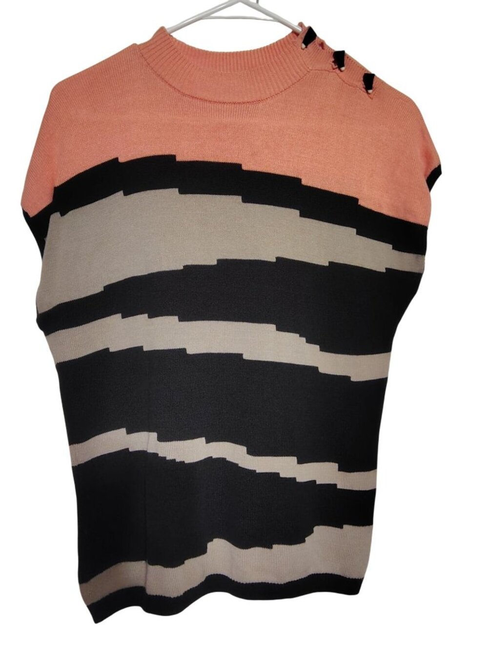 Jamie Sadock XL Sleeveless Lightweight Sweater, Abstract Stripe Tan Black Peach